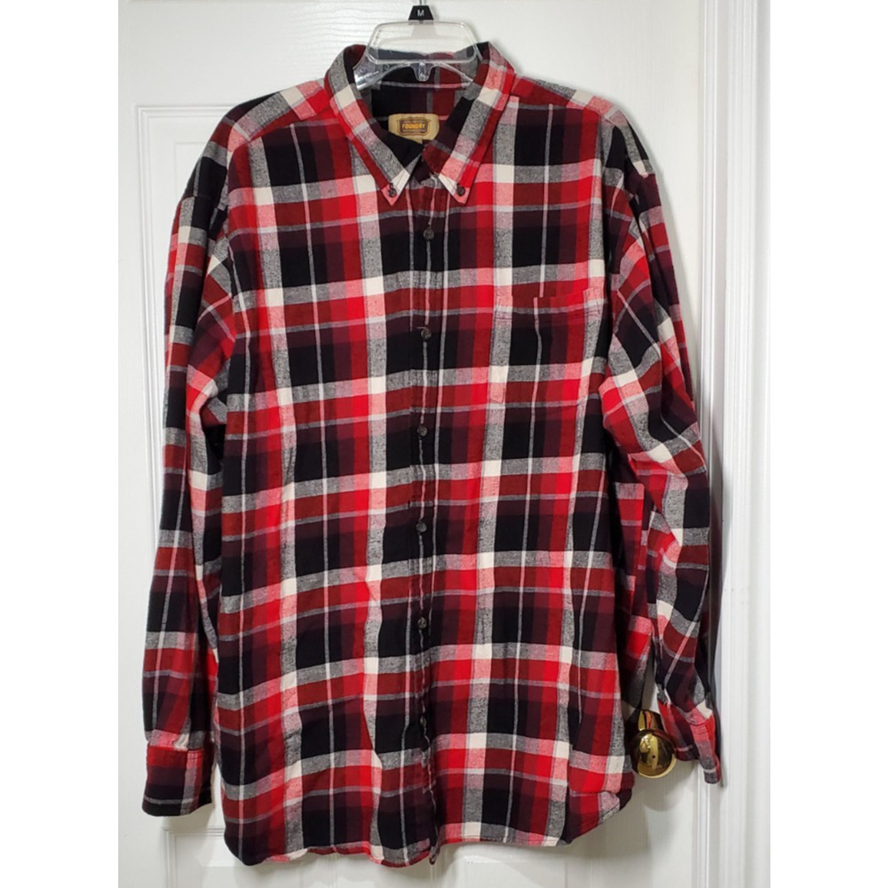 The Foundry Supply Co Flannel Shirt Men’s 2XL Red Black Plaid Long Sleeve - Picture 1 of 12
